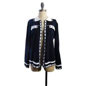 Ming Wang Size S Small Designer Black White Classic Knit Jacket Cardigan Top